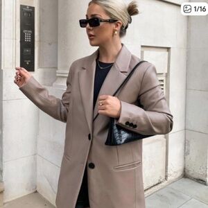 Zara Oversized Faux Leather Blazer Camel Taupe Tan Quiet Luxury Neutral XS